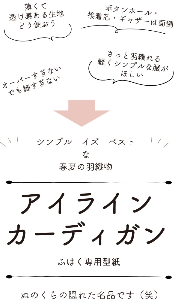 【販売用型紙】リニューアル☆アイラインカーディガン（布帛専用）