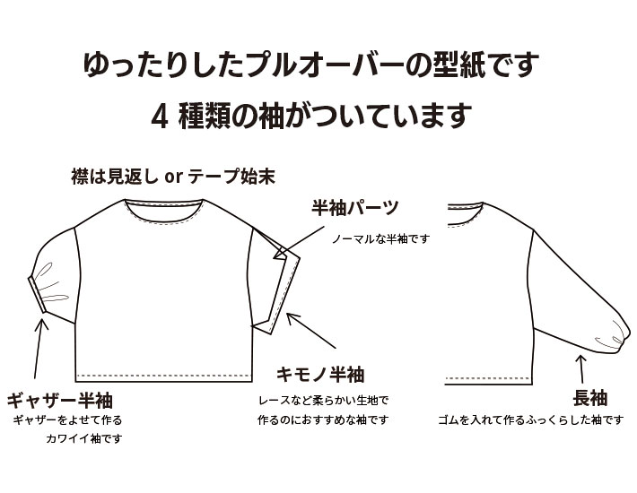 【型紙】ゆるドルマンver2（布帛生地用）★半袖3種類＋長袖１種類★