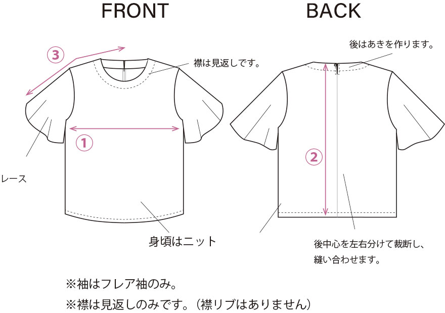 【型紙・生地キット】袖のレースがポイント♪大人のエレガントTシャツ