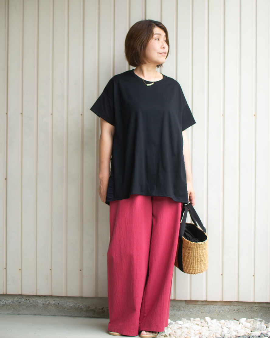 【型紙・生地キット】背中涼しい♪風がとおるTシャツ(ストライブ柄ローンver)
