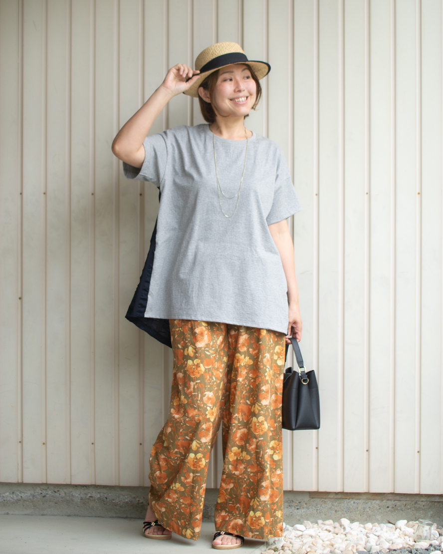 【型紙・生地キット】背中涼しい♪風がとおるTシャツ(ストライブ柄ローンver)