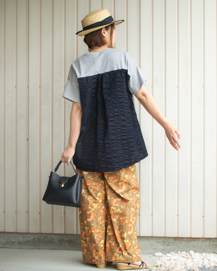 【型紙・生地キット】背中涼しい♪風がとおるTシャツ(ストライブ柄ローンver)