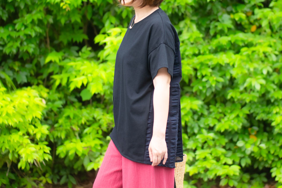 【型紙・生地キット】背中涼しい♪風がとおるTシャツ(ストライブ柄ローンver)サイズ