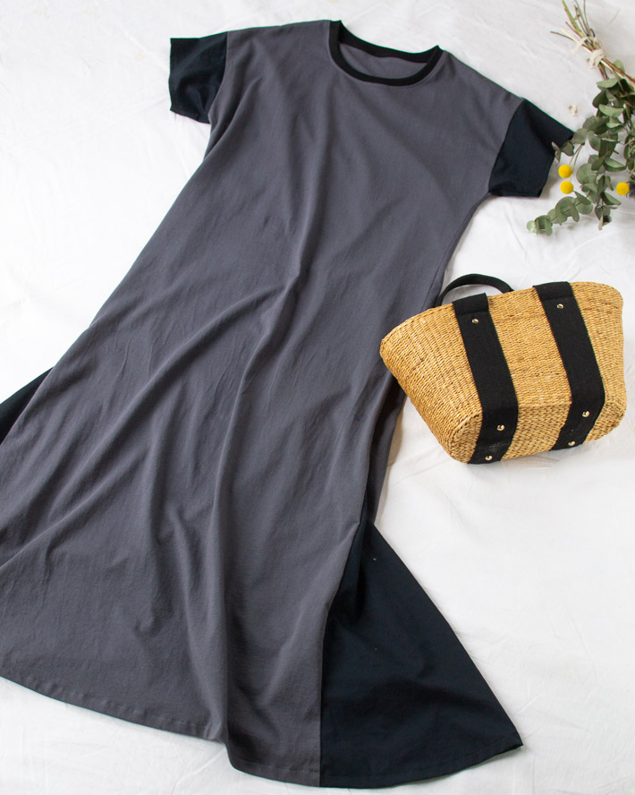 【型紙・生地キット】異素材Ｔシャツワンピース（Ｍ/Ｌサイズ）キット