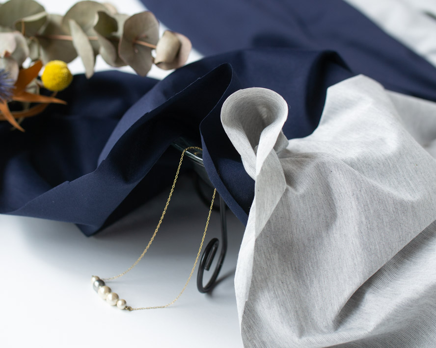 【ニット】しなやかCOOLMAX天竺ニット（薄グレー杢/ネイビー）オーダーカット