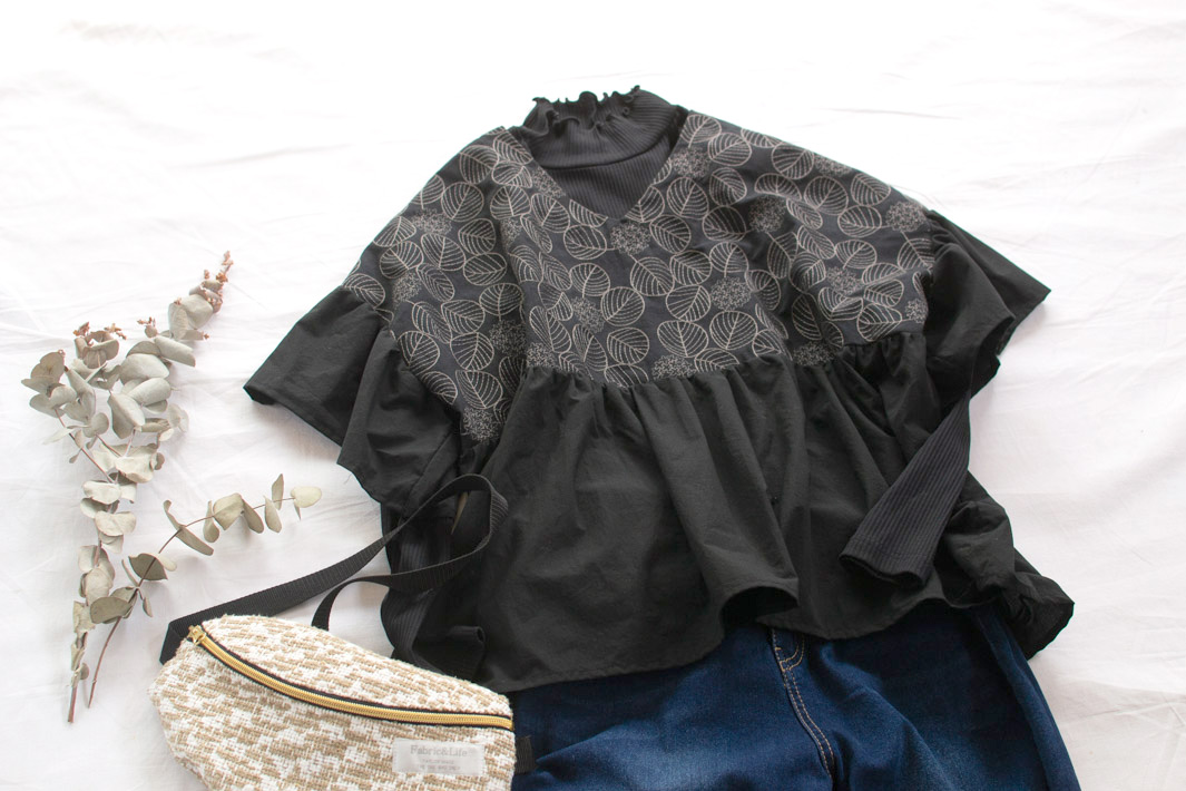 【型紙・生地キット】刺繍生地の組み合わせ♪ふわりオーバーブラウス(ワンサイズ/Lサイズ)