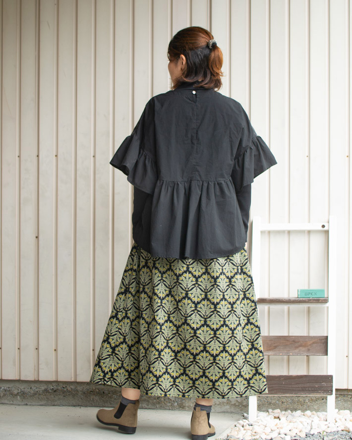 【型紙・生地キット】刺繍生地の組み合わせ♪ふわりオーバーブラウス(ワンサイズ/Lサイズ)