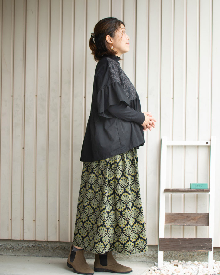 【型紙・生地キット】刺繍生地の組み合わせ♪ふわりオーバーブラウス(ワンサイズ/Lサイズ)