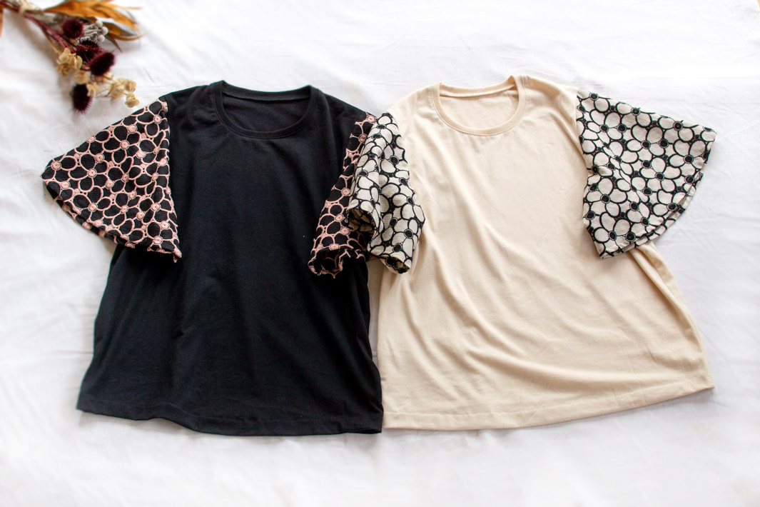 【型紙・生地キット】レースのフレア袖Tシャツキット（Lサイズ/ゆったりLサイズ）