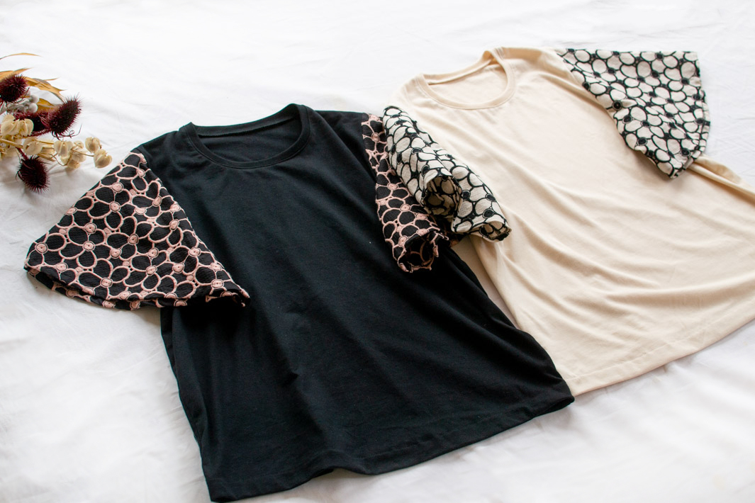 【型紙・生地キット】レースのフレア袖Tシャツキット（Lサイズ/ゆったりLサイズ）