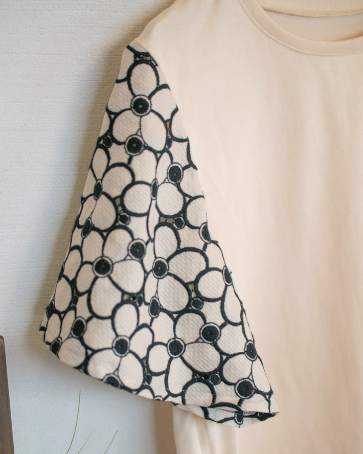 【型紙・生地キット】レースのフレア袖Tシャツキット（Lサイズ/ゆったりLサイズ）