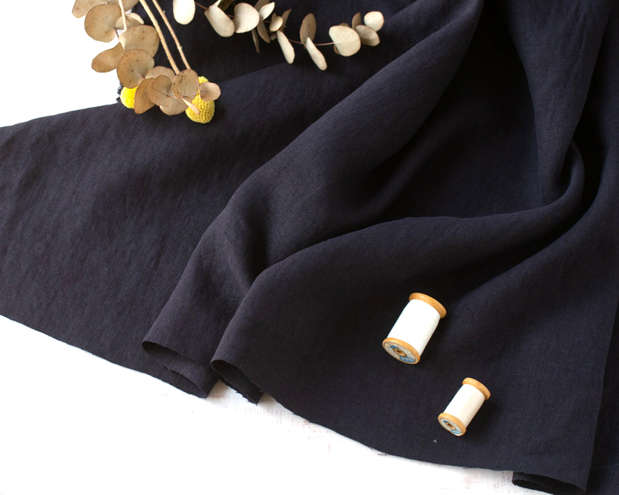 【布帛】アウターボトムス向き♪リネンキャンバス(ダークネイビー)