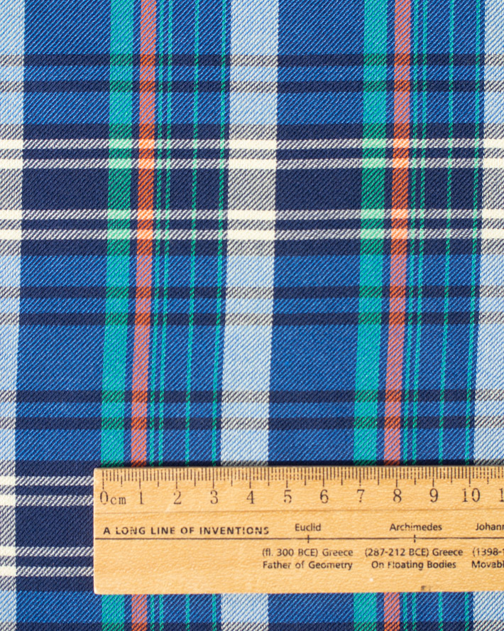 【布帛】やわらか落ち感のタータンチェック生地（ブルー）