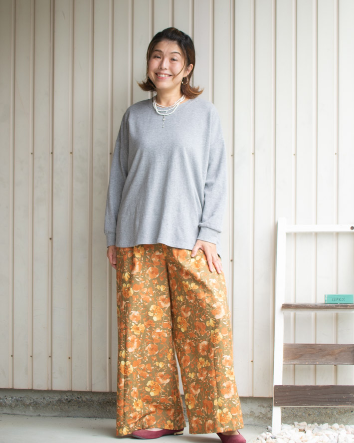 【型紙・生地キット】リラックスポンチニットで作る裾カーブワイドTシャツ（Lサイズ）