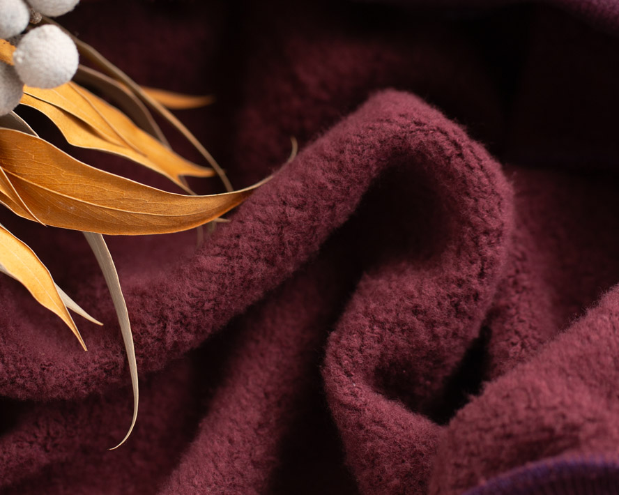 【型紙・生地キット】暖か♪ほわほわの裏起毛で作るポケット付きロングトレーナーキット(ボルドー)