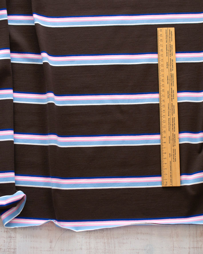 【ニット】ランダムボーダー40/2天竺ニット(ブラウン×ピンク系)