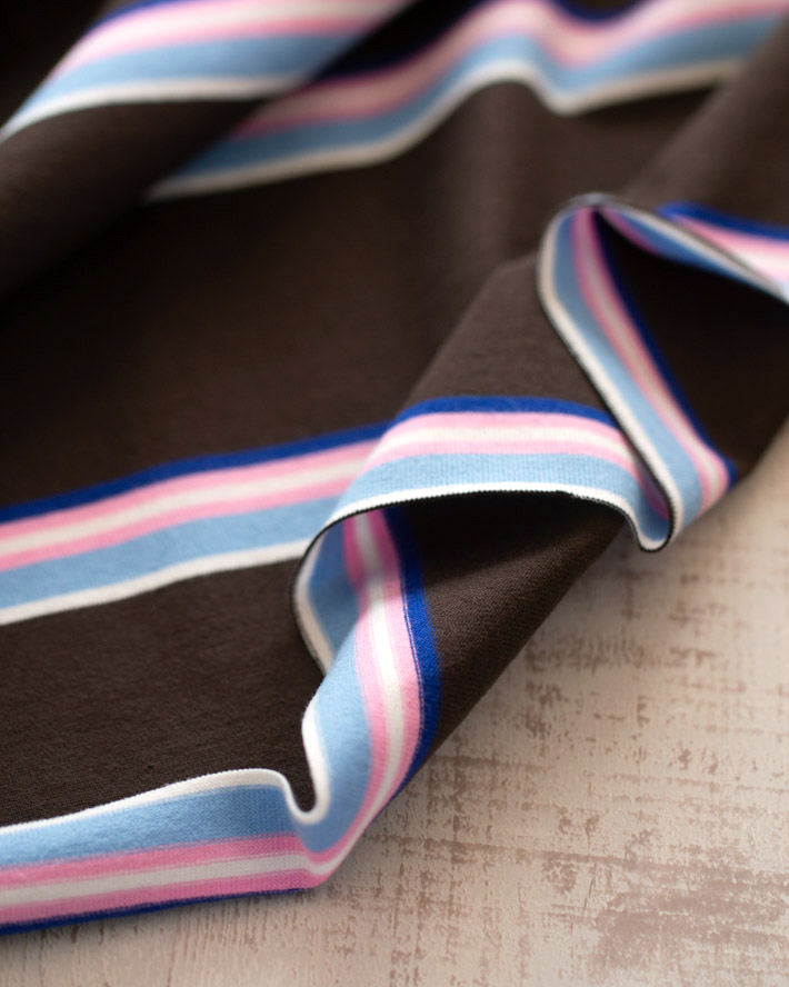 【ニット】ランダムボーダー40/2天竺ニット(ブラウン×ピンク系)