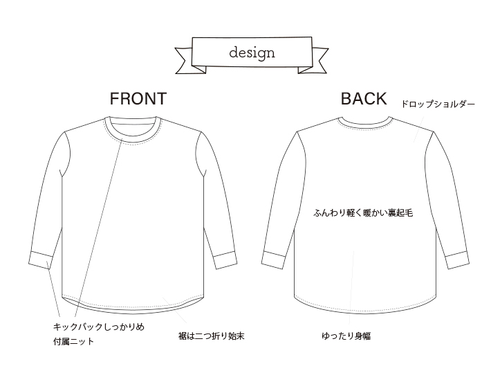 【型紙・生地キット】ほわほわ裏起毛の裾カーブワイドＴシャツキット（ブラウン/ダークブルー）