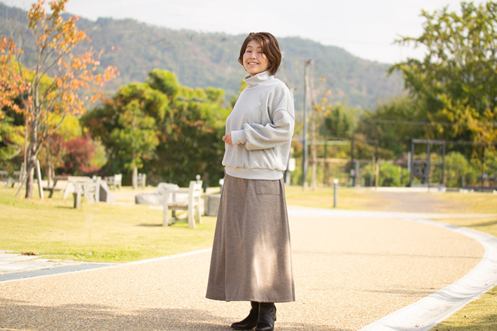 【型紙・生地キット】ボンバーヒートツィードで作るタートルネックトレーナーキット(ヘリンボーン柄)