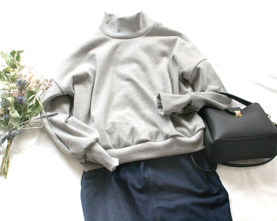 【型紙・生地キット】ボンバーヒートツィードで作るタートルネックトレーナーキット(ヘリンボーン柄)