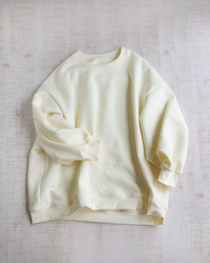 【ニット】ちょっぴりしっかりめ♪ストレッチ裏毛ニット（裏起毛/ミルク）