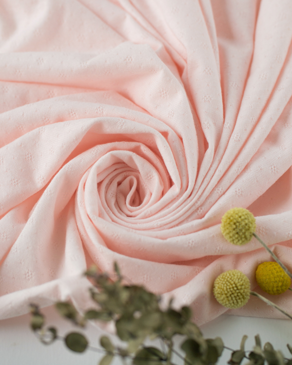 【ニット】天竺ニットのように使える♪アイレットジャガードニット（パウダーピンク）