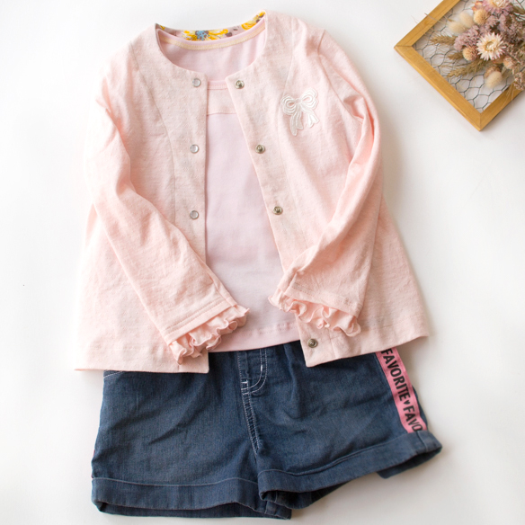 天竺ニットのように使える♪アイレットジャガードニット（パウダーピンク）