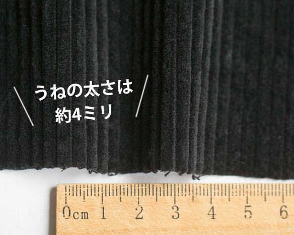 【布帛】タンブラー加工太うねソフトコーデュロイ（ブラック）