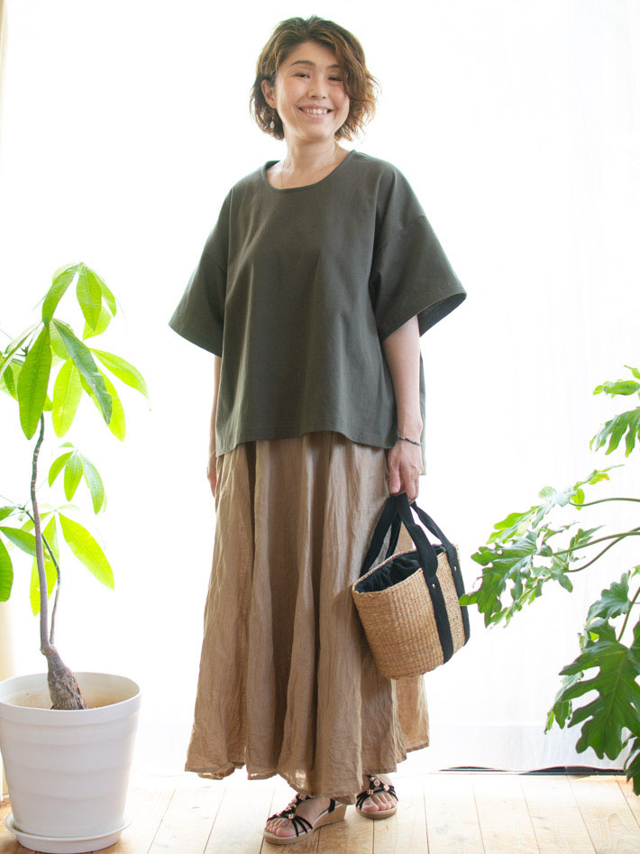 【型紙・生地キット】ポンチニットで作る襟元すっきりな大人のTシャツキット