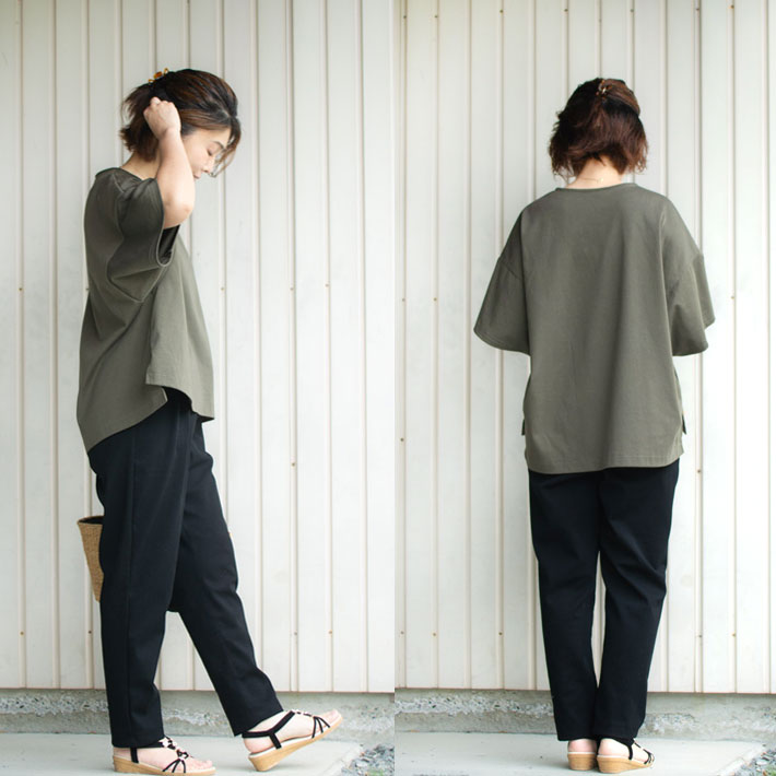 【型紙・生地キット】ポンチニットで作る襟元すっきりな大人のTシャツキット