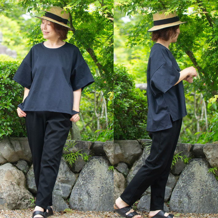 【型紙・生地キット】ポンチニットで作る襟元すっきりな大人のTシャツキット