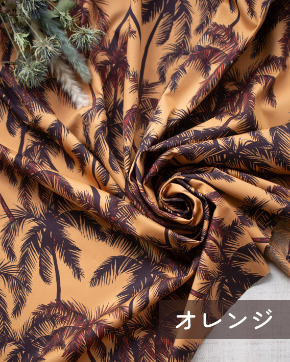 布帛】薄手ツイル/ヤシの木プリント（3色展開）オーダーカット