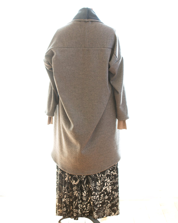 【ニット】着る毛布ボンバーヒートツイード・ヘリンボーン柄（グレー/ベージュ）オーダーカット